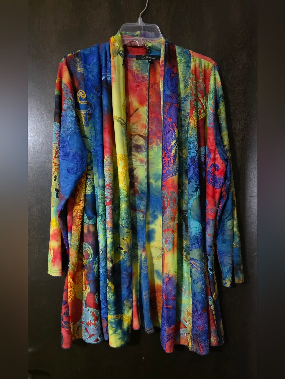 Calessa Burnout Tie-dye Open-Front Colorful Print Lightweight Cardigan Size XL